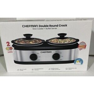 NEW Chefman Double SlowCooker & Buffet Server 2x1.25 Quart Removable Oval Crocks